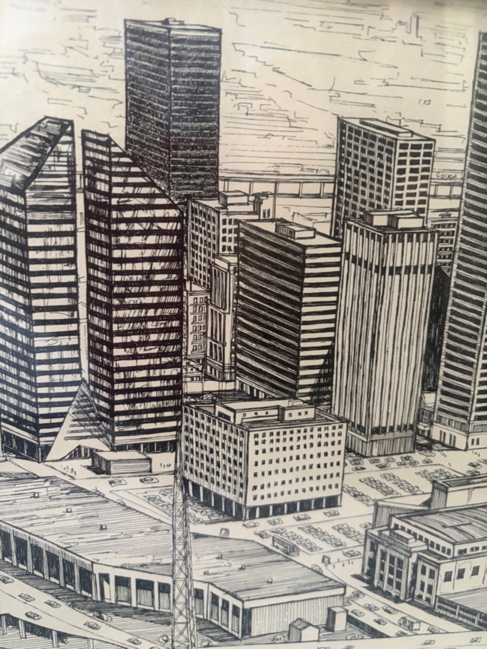 Framed Ink drawing of Houston 1976 Spirit of July 4 Cityscape Wall Art framed - Picture 6 of 10